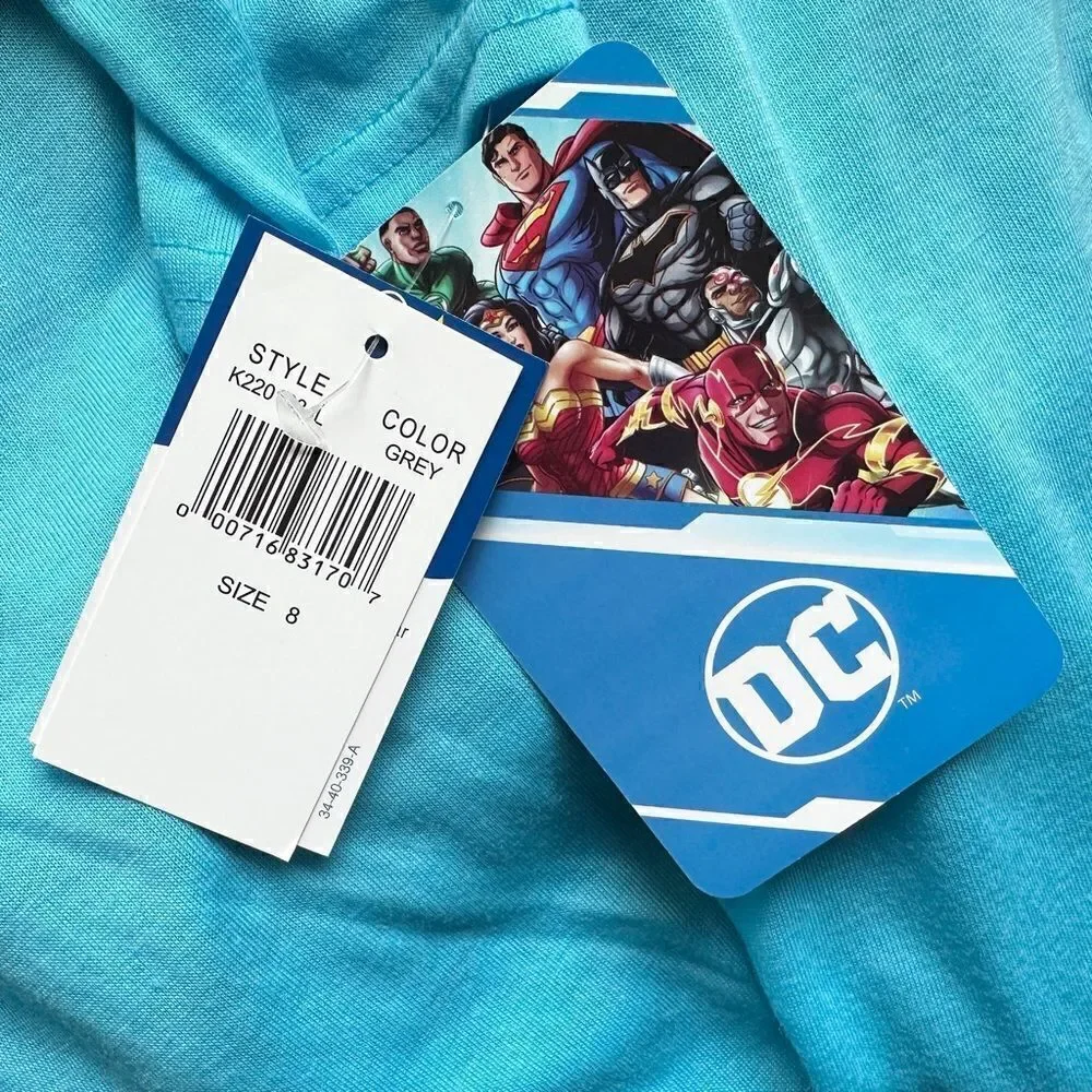 DC Justice League Boys Pajama Set Long Sleeve Top with Pants, Size 8, New w Tags